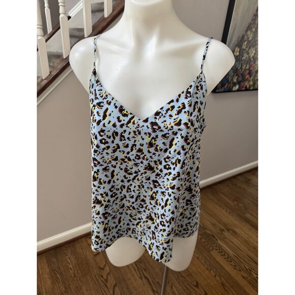 L'AGENCE Jane Sky Blue Leopard Print Silk Cami Tank Top Size Small - Picture 2 of 3